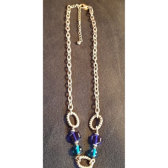 Vintage Goldtone Laura Ashley Necklace Blue and Teal Beads Adj 20 to 24 inches - Picture 2 of 6